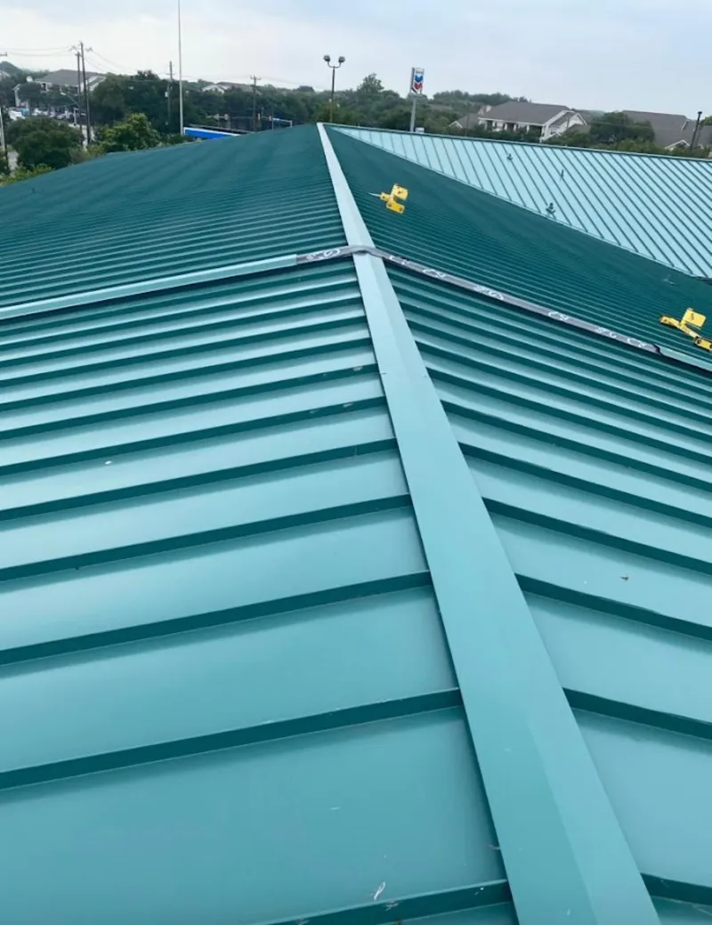 Green commercial metal roof ridge and valley for Metal Roof Repair in Lake San Marcos